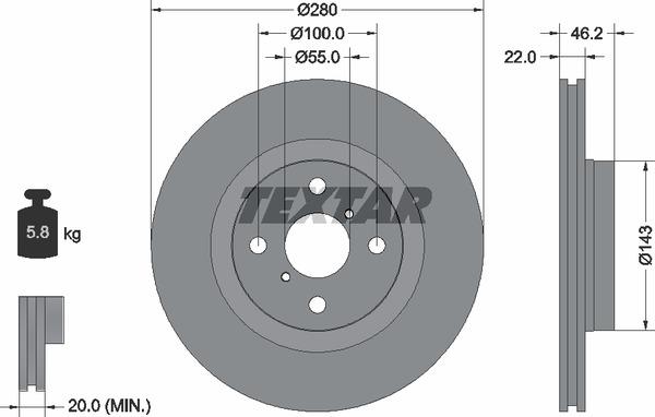 Textar 92287603 Ventilated disc brake, 1 pcs. 92287603