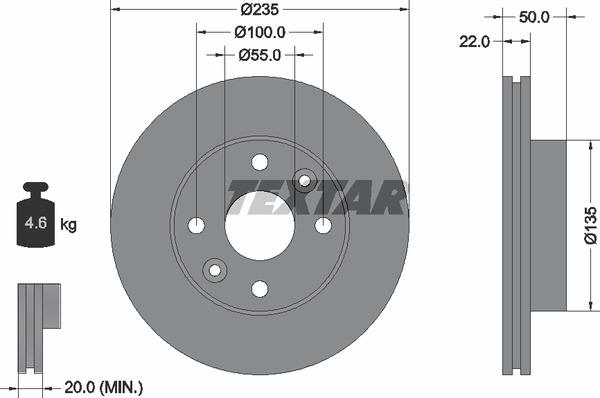 Textar 92288203 Ventilated disc brake, 1 pcs. 92288203