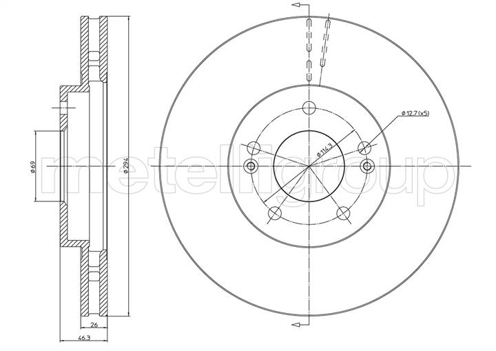 Metelli 23-0593C Front vented brake disc 230593C 230593C Metelli Front vented brake disc