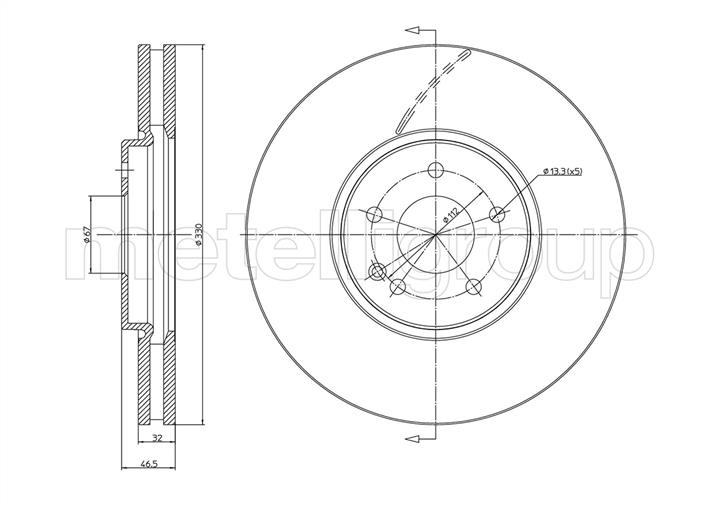 Metelli 23-1157C Front brake disc ventilated 231157C