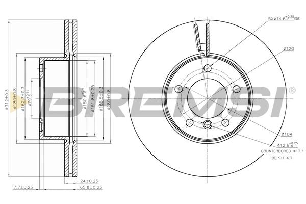 Bremsi DBB717V Front brake disc ventilated DBB717V