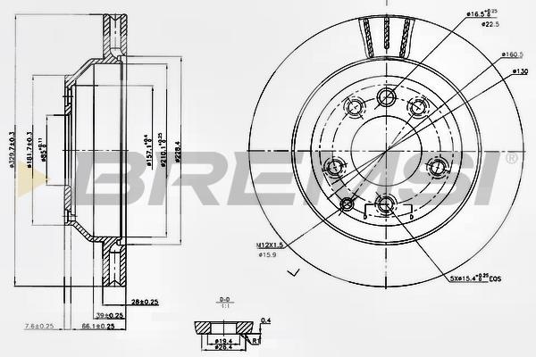 Bremsi DBB580V Rear ventilated brake disc DBB580V