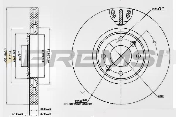 Bremsi DBB442V Front brake disc ventilated DBB442V