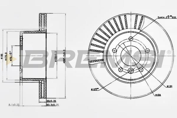 Bremsi DBB379V Front brake disc ventilated DBB379V