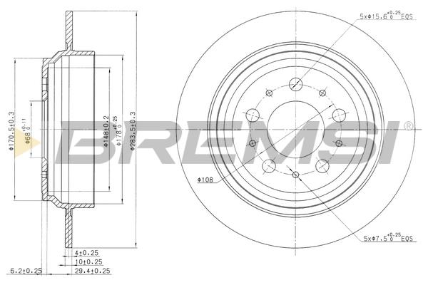 Bremsi DBB259S Rear brake disc, non-ventilated DBB259S