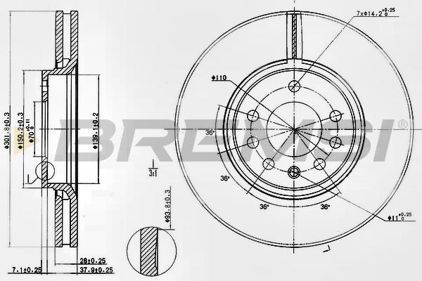 Bremsi DBB215V Front brake disc ventilated DBB215V