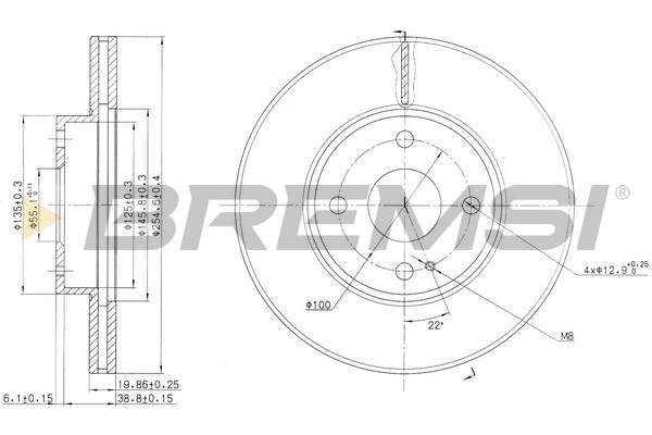 Bremsi DBA975V Front brake disc ventilated DBA975V