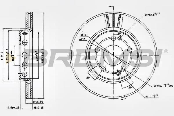 Bremsi DBA728V Front brake disc ventilated DBA728V