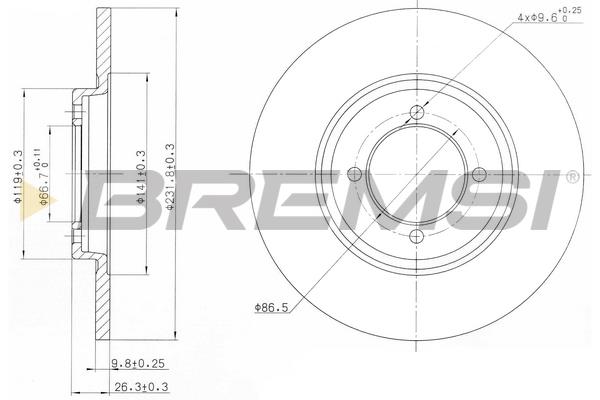 Bremsi DBA428S Unventilated front brake disc DBA428S