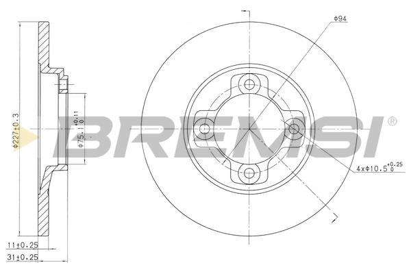 Bremsi DBA113S Unventilated front brake disc DBA113S