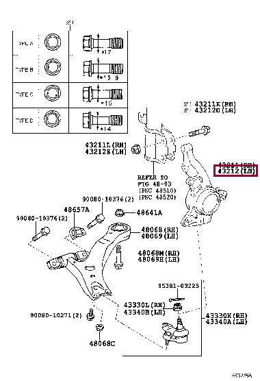 Toyota 43212-06240 KNUCKLE, STEERING, L 4321206240 4321206240 Toyota KNUCKLE, STEERING, L