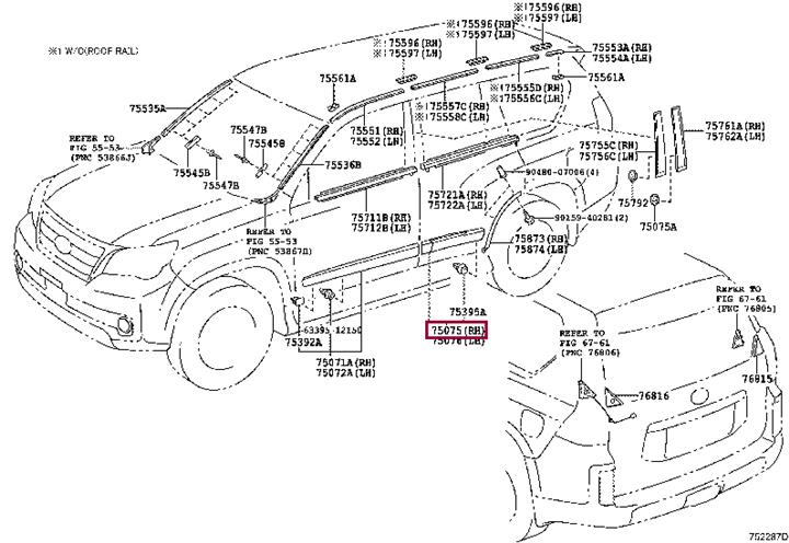 7507560081C0 Toyota MOULDING SUB-ASSY, R