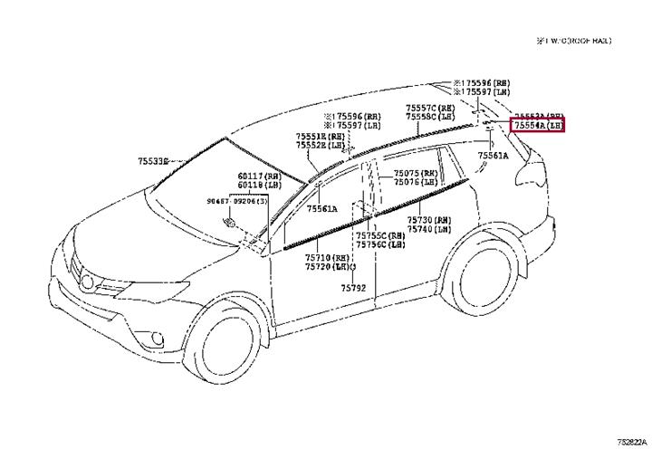 MOULDING, ROOF DRIP Toyota 75554-42030