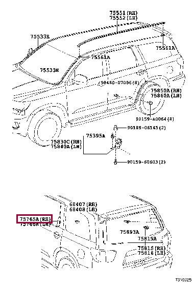 757650C010 Toyota MOULDING, RR DOOR WI