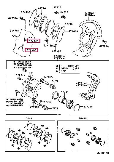 Toyota 47743-12090 Mounting kit brake pads 4774312090