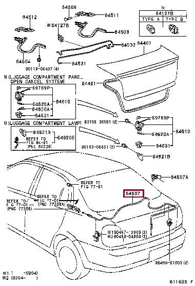 6460752020 Toyota Trunk lock cable