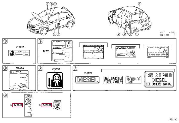 7459653012 Toyota LABEL SIDE AIR BAG
