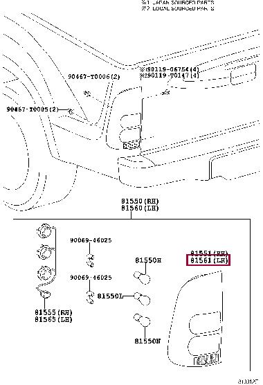 Toyota 81561-0K010 Combination Rearlight 815610K010