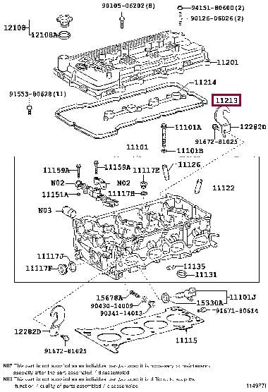 Toyota 11213-75040 Gasket, cylinder head cover 1121375040