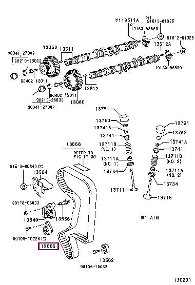Timing belt deflection pulley Toyota: 1350588570 Toyota Timing belt tensioner pulley