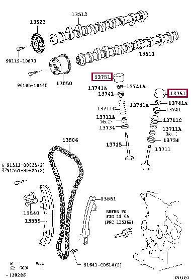 Toyota 13751-22320 Hydraulic Lifter 1375122320