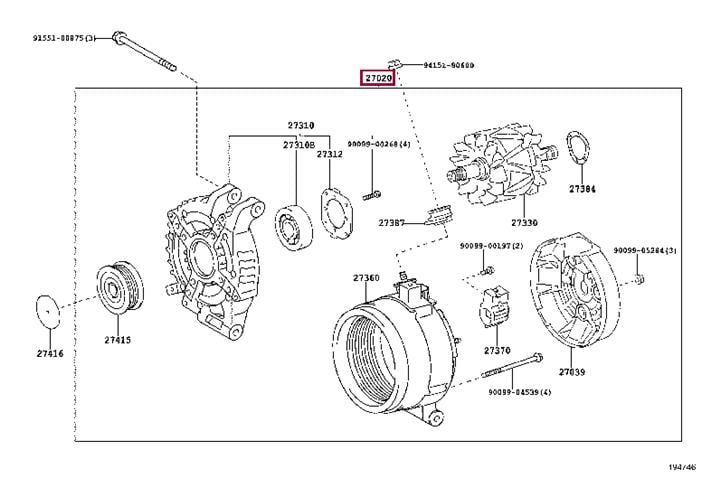 Alternator Toyota Verso: 2706026081 Toyota Alternator