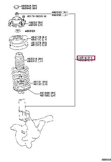 Toyota 48510-19835 Front Right Suspension Shock Absorber 4851019835 4851019835 Toyota Front Right Suspension Shock Absorber