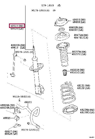 Toyota 48510-49885 Front Right Suspension Shock Absorber 4851049885 4851049885 Toyota Front Right Suspension Shock Absorber