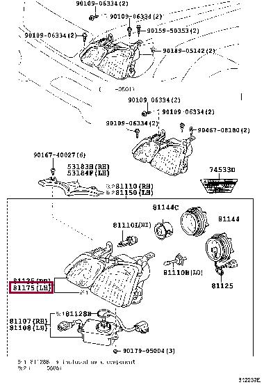 811856A081 Toyota Headlight left