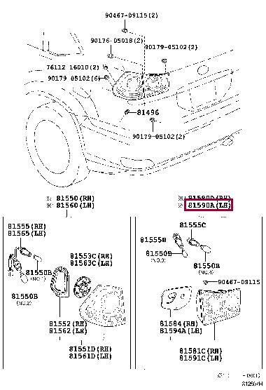 Toyota 81590-48051 Auto part 8159048051 8159048051 Toyota Auto part