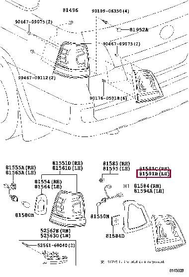 8159160361 Toyota Tail lamp inner left