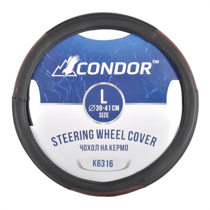 Condor K6316 Steering wheel coverl L (39-41cm) black with brown K6316