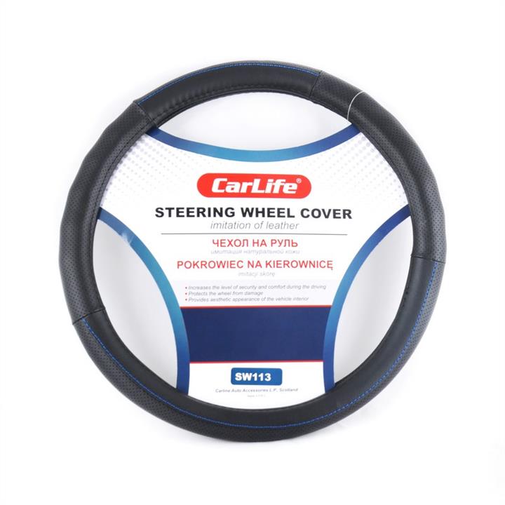 CarLife SW113S Steering wheel cover S (35-37cm) Black + Blue Thread SW113S