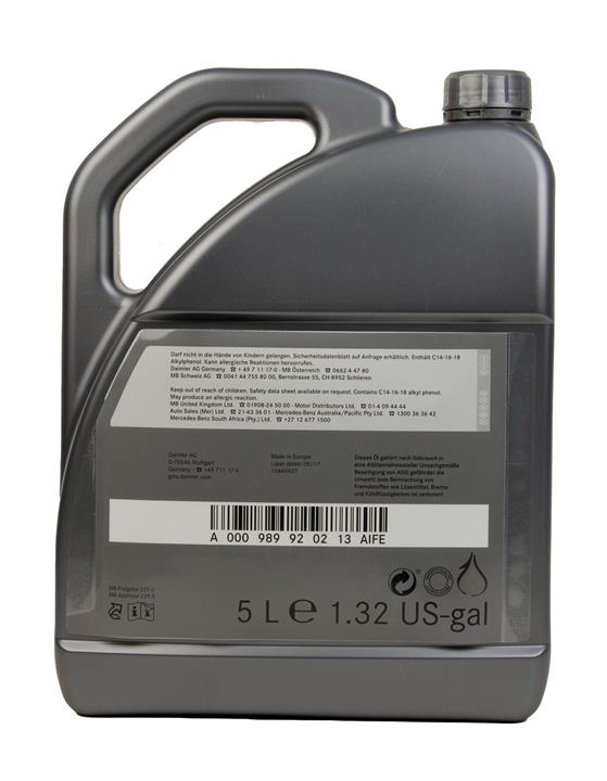 Mercedes A 000 989 92 02 13 AIFE Engine oil Mercedes Genuine Engine Oil 5W-40, 5L A000989920213AIFE