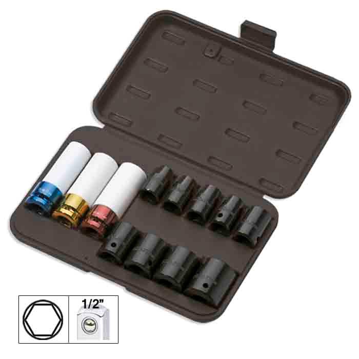 Set of 6-sided impact heads (1/2") (12 pcs.) JBM 52343