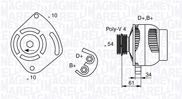 Alternator Fiat Linea: 063377030010 Magneti marelli Alternator