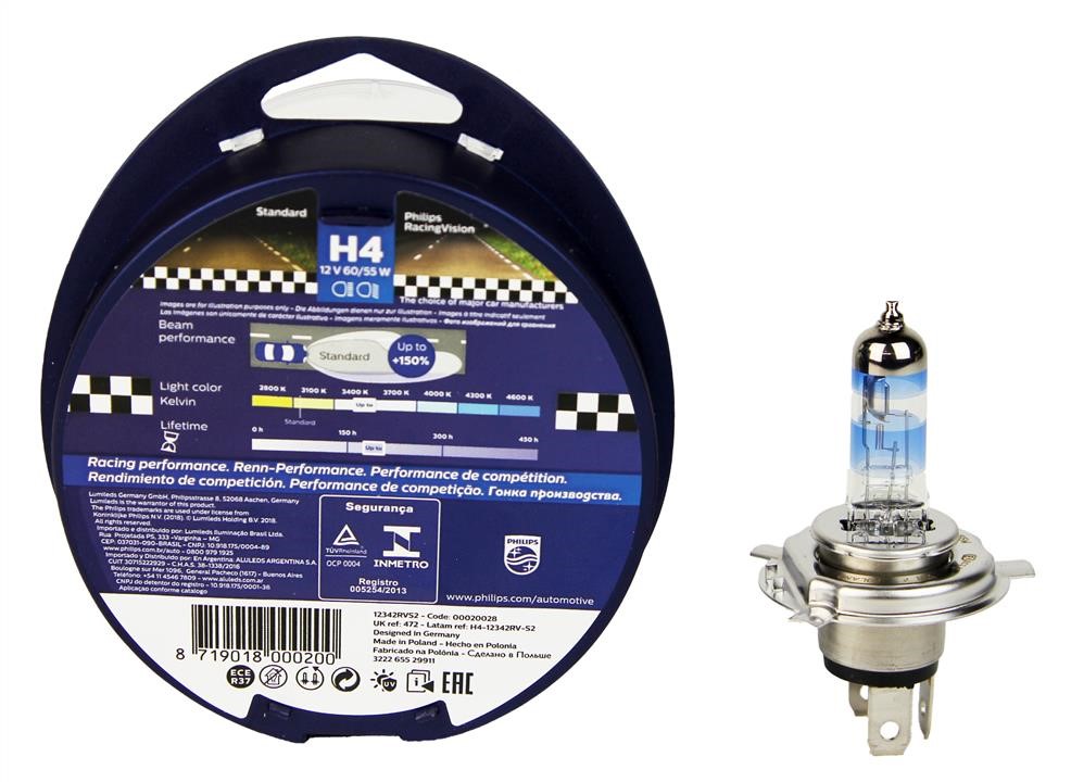 Halogen lamp Philips Racingvision +150% 12V H4 60&#x2F;55W +150% Philips 12342RVS2