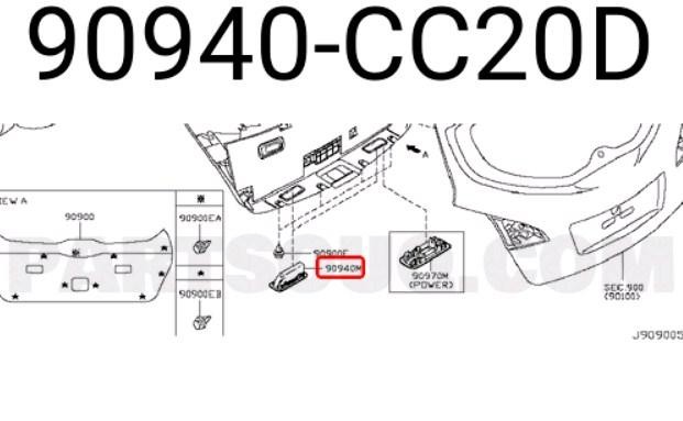 Nissan 90940-CC20D Trunk handle 90940CC20D