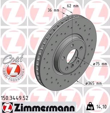 Otto Zimmermann 150.3449.52 Front brake disc ventilated 150344952