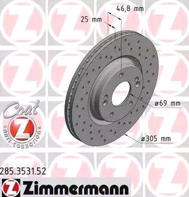 Front vented brake disc Otto Zimmermann 285.3531.52
