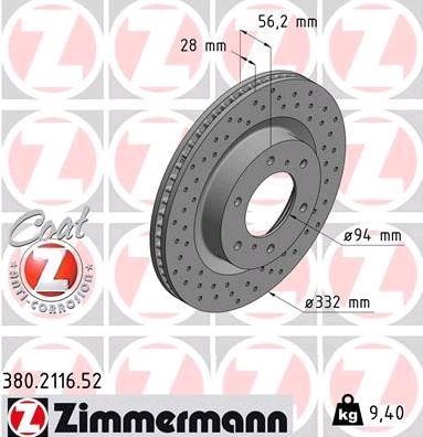 Otto Zimmermann 380.2116.52 Front brake disc ventilated 380211652