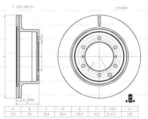 Bosch F 026 A09 411 Brake disc F026A09411