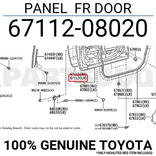 Toyota 67112-08020 Door panel 6711208020