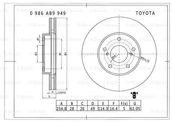 Bosch 0 986 AB9 949 Brake disc 0986AB9949