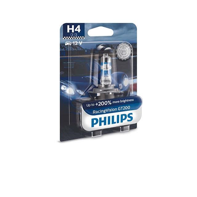 Halogen lamp Philips Racingvision Gt200 +200% 12V H4 60/55W +200% Philips 12342RGTB1