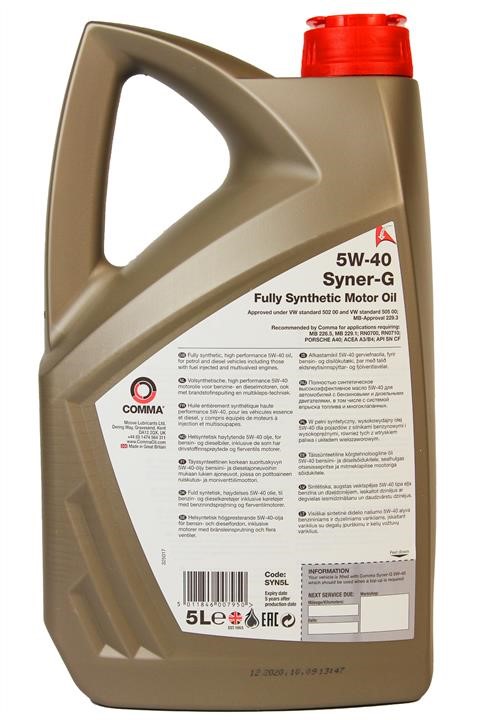 Engine oil Comma Syner-G 5W-40, 5L Comma SYN5L