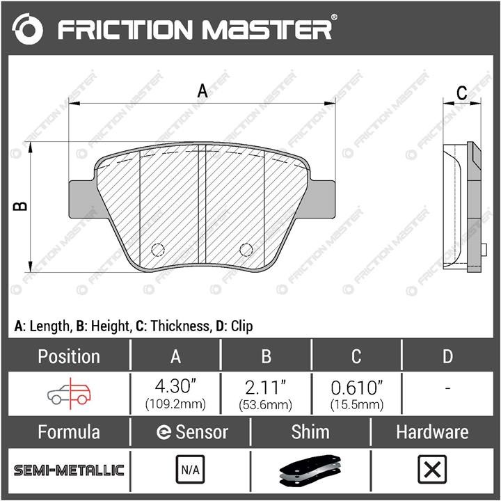 Pad set, rr disc brake Friction Master Black Friction Master MKD1456