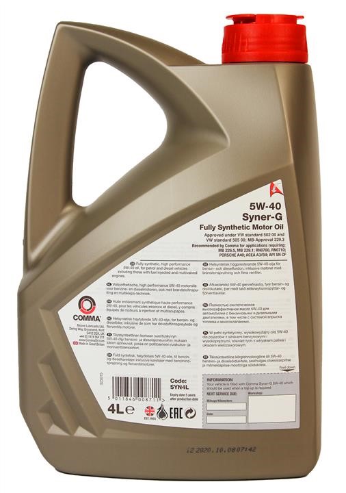 Engine oil Comma Syner-G 5W-40, 4L Comma SYN4L