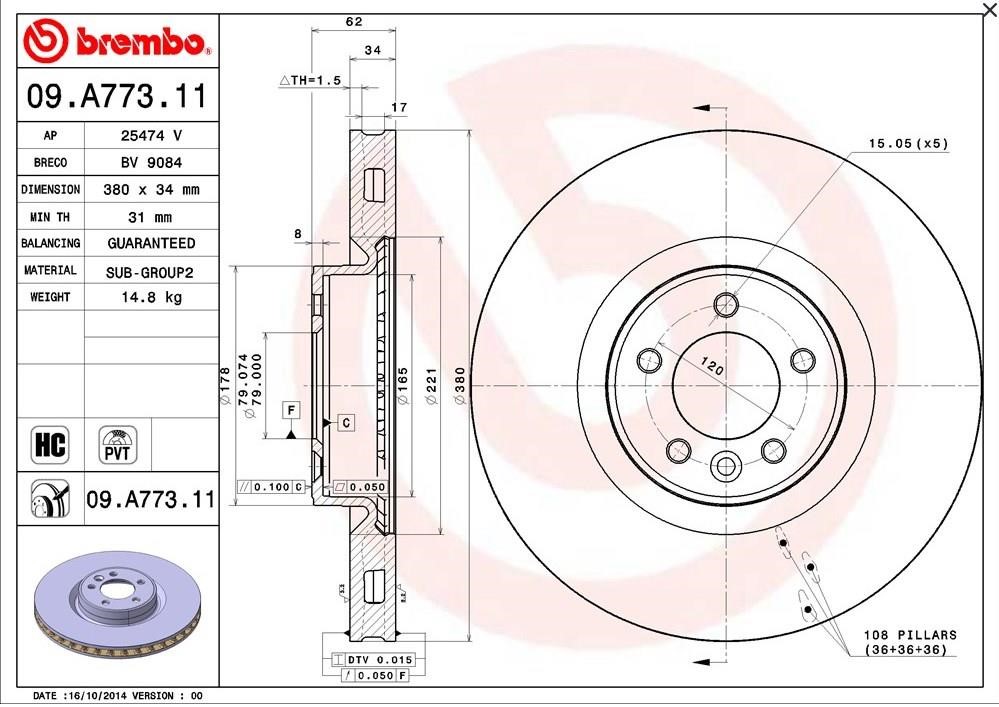 Front vented brake disc Brembo 09.A773.11