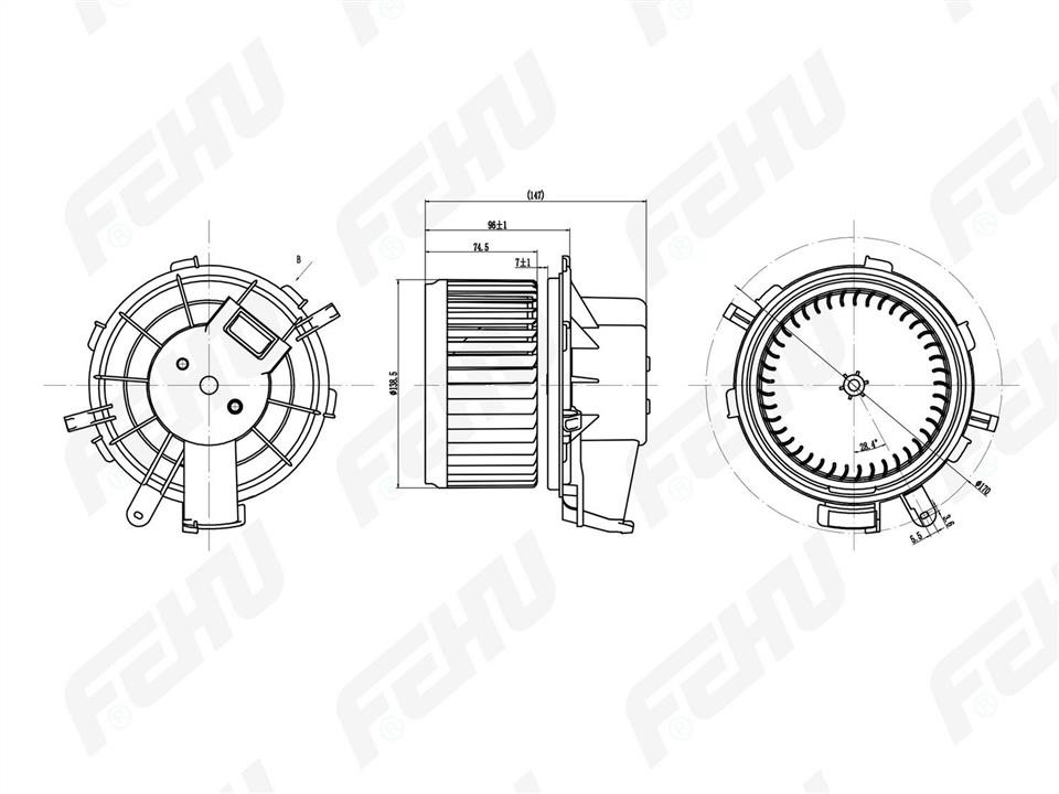 Fehu FFH1050 Fan assy - heater motor FFH1050